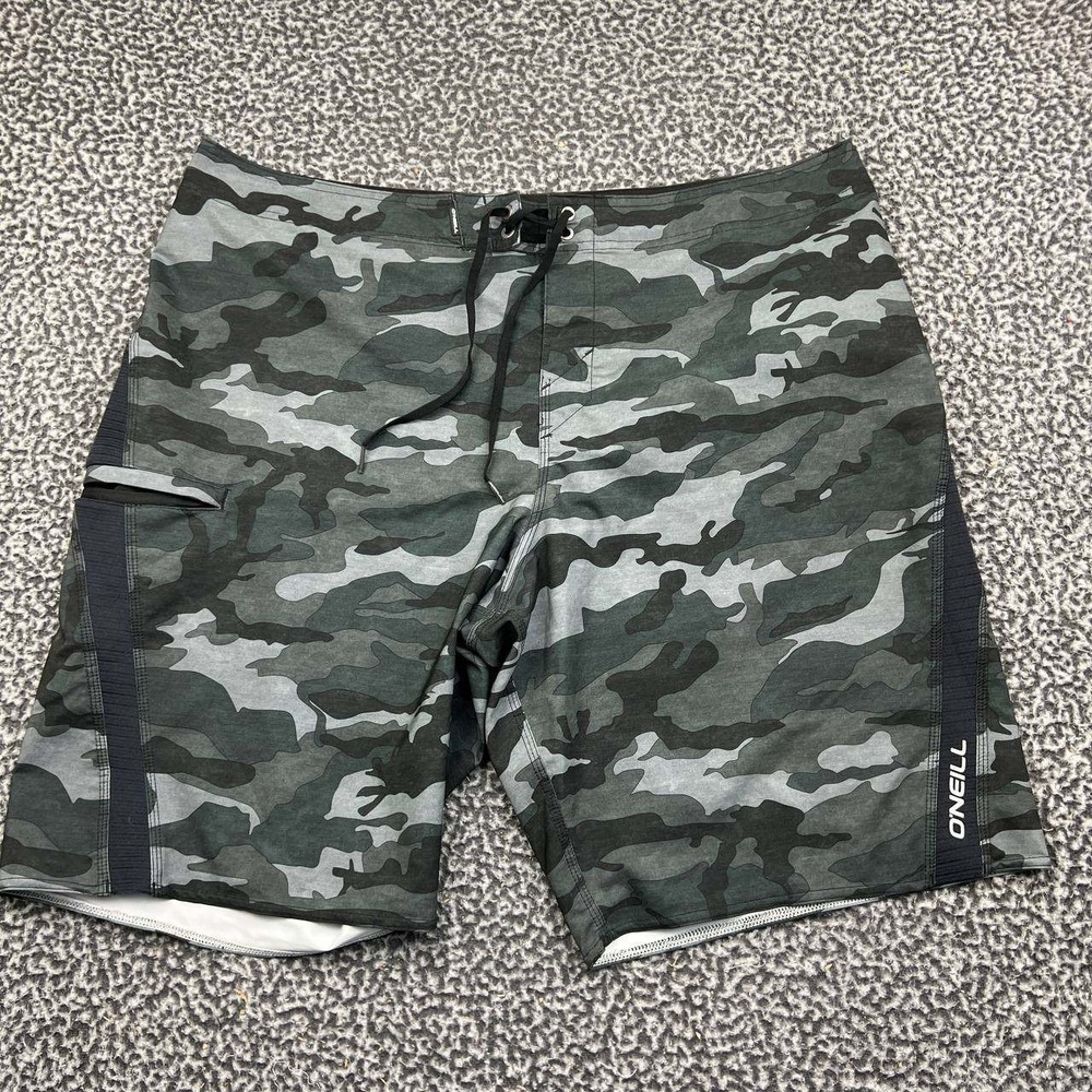 ONeill Superfreak Board Shorts Men 40 Green Gray Camo Swim Trunks Stretch